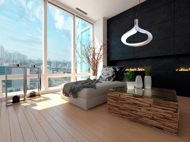 moderná závesná lampa obývacia izba biela LED drevená podlaha moderná dizajnérska závesná lampa do obývačky biela LED