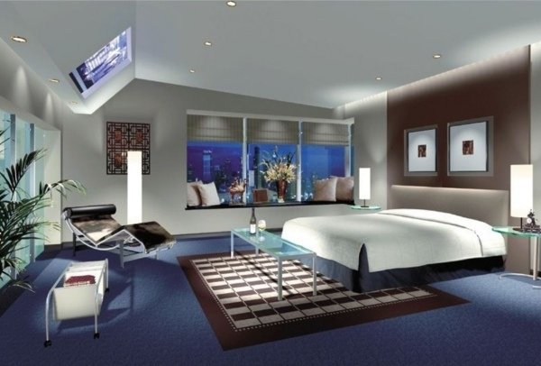 Modré hnedé dekorácie spální-nápady na vyfarbenie Farbenie dekorácií spálne modro -hnedej farby