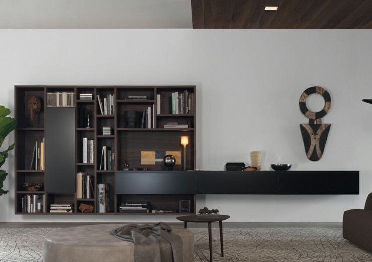 moderné nástenné jednotky z dizajnového nábytku z tmavého mahagónu