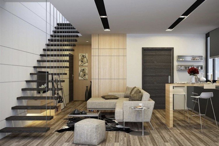 rovné konzolové schodisko plávajúce schody oceľová káblová stena