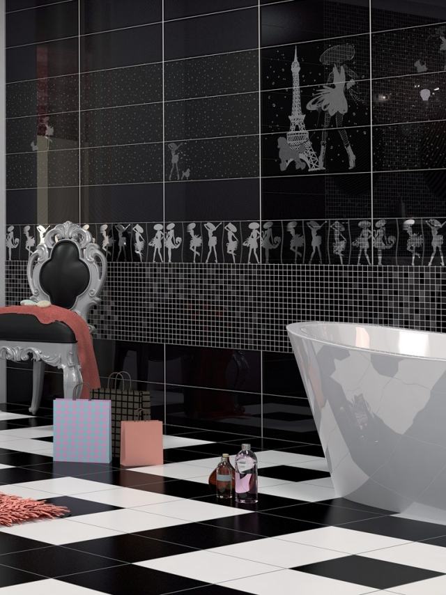Čiernobiele nápady do kúpeľne obklady a dlažby, keramicko-lesklé odrazy-EdilCuoghi-Ceramiche Čiernobiely dizajn kúpeľne moderné keramicko-lesklé odlesky-EdilCuoghi-Ceramiche