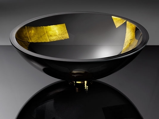 umývadlové sklo vitraform čierne okrúhle zlaté listy lesk