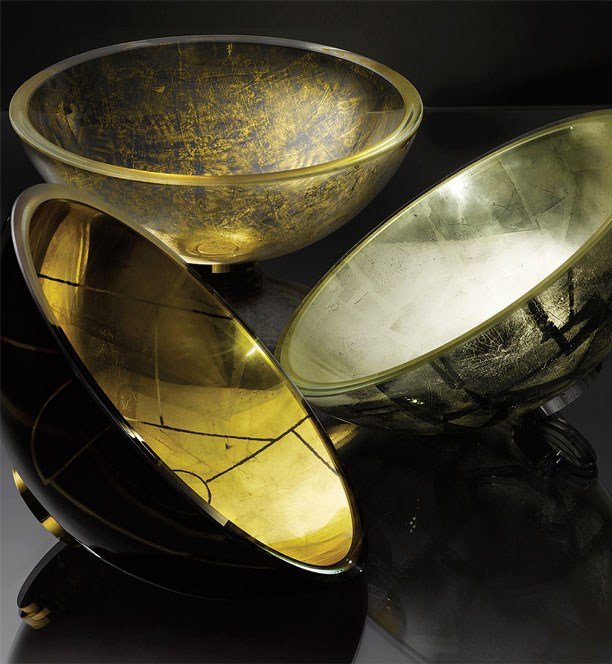 umývadlo sklo vitraform kov lesk zlatý list