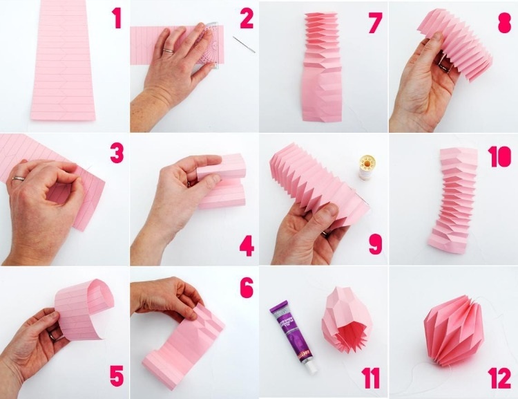 Zložte krásne ozdoby z papiera sami - podľa princípu harmoniky moderné-vianočné dekorácie-urob si sám-drotár-papier-návod-harmonika-záhyby-ružové
