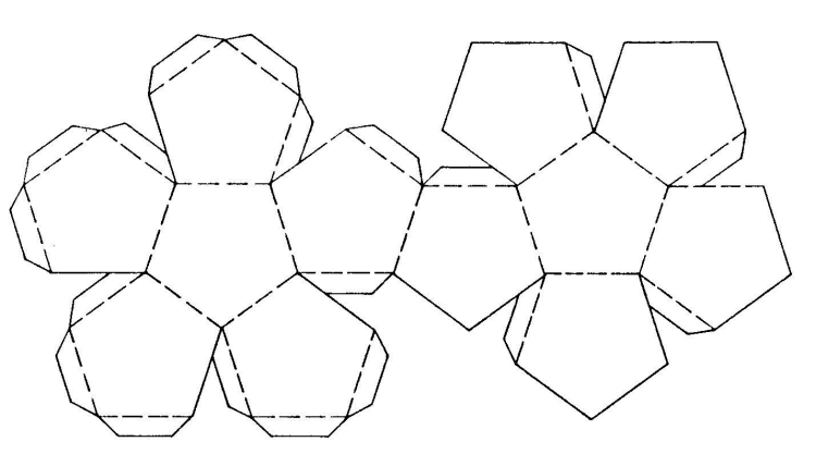 Šablóna na skladanie dutých telies - dodecahedron vianočné dekorácie-urob si sám-moderný-papier-duté-telo-šablóny-dodecahedron-päťuholníkové záhyby