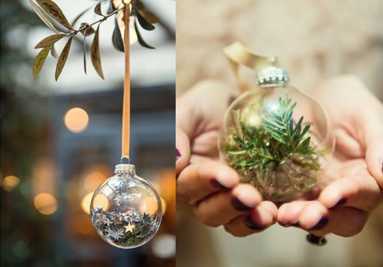 Priehľadné sklenené gule naplňte flitrami alebo niečím iným vianočné dekorácie-moderné-urob si sám-vianočné gule-sklo-transparentné-výplne-hviezdy