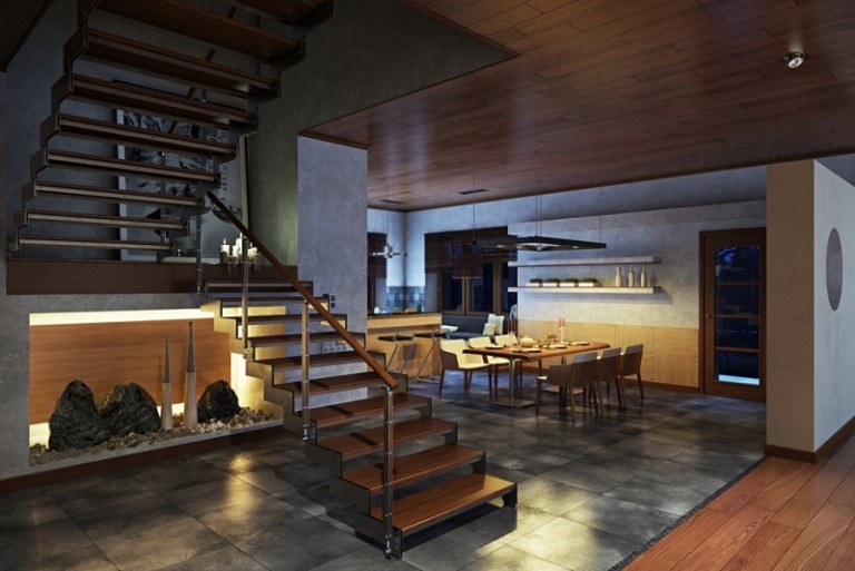 moderný-nápady na bývanie-dom-obývačka-krb-terárium-kuchyňa