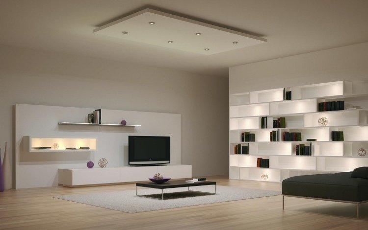 moderný dizajn nástennej jednotky s príjemným osvetlením v bielej farbe Nástenná jednotka s LED osvetlením-biela-nástenná polica-nepriame-osvetlenie-dizajn