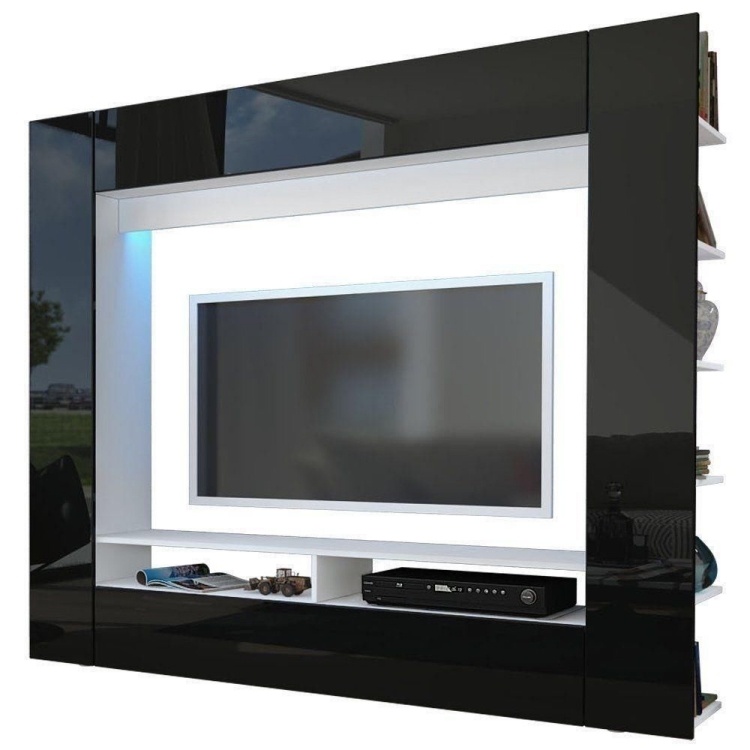 Skryté priehradky vyrobené z čierneho vysokého lesku moderný-obývacia stena-led-čierna-vysoký-lesk-biela-komora-plochý prehrávač obrazovky