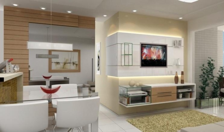 moderná nástenná jednotka s priehradkami zo skla moderná obývacia stena-LED-jedálenský stôl-sklenená-biela-obývačka-otvorená