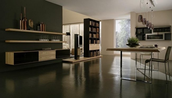 Moderná stenová jednotka na delenie priehradky na drevené schlagerové miestnosti