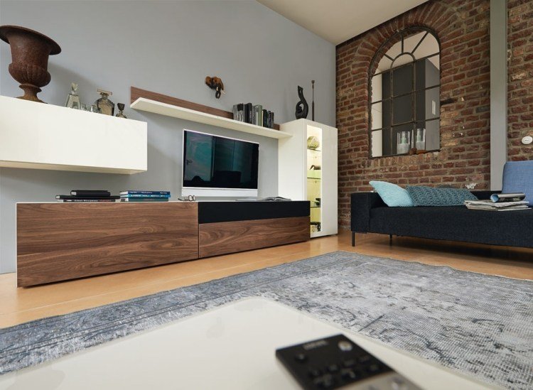 vízia-obývacia stena-kombinácia-drevo-biela-vitrína-led-osvetlenie