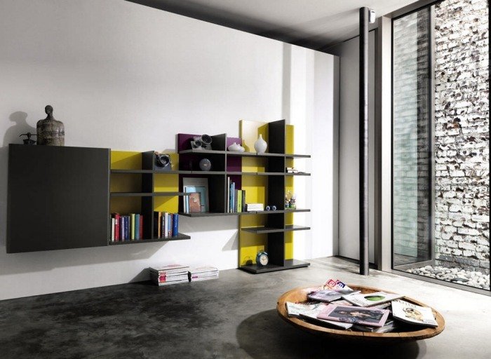 prvky-nástenné-poličky-čierno-žltá-obývačka-nábytok-huelsta