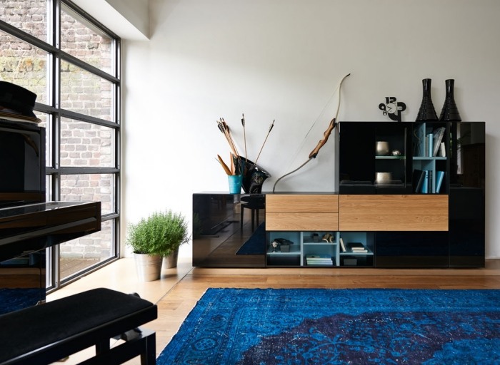 vízia-nábytok-program-obývačka-skriňa-čierna-vysoký lesk-prvky z dreva