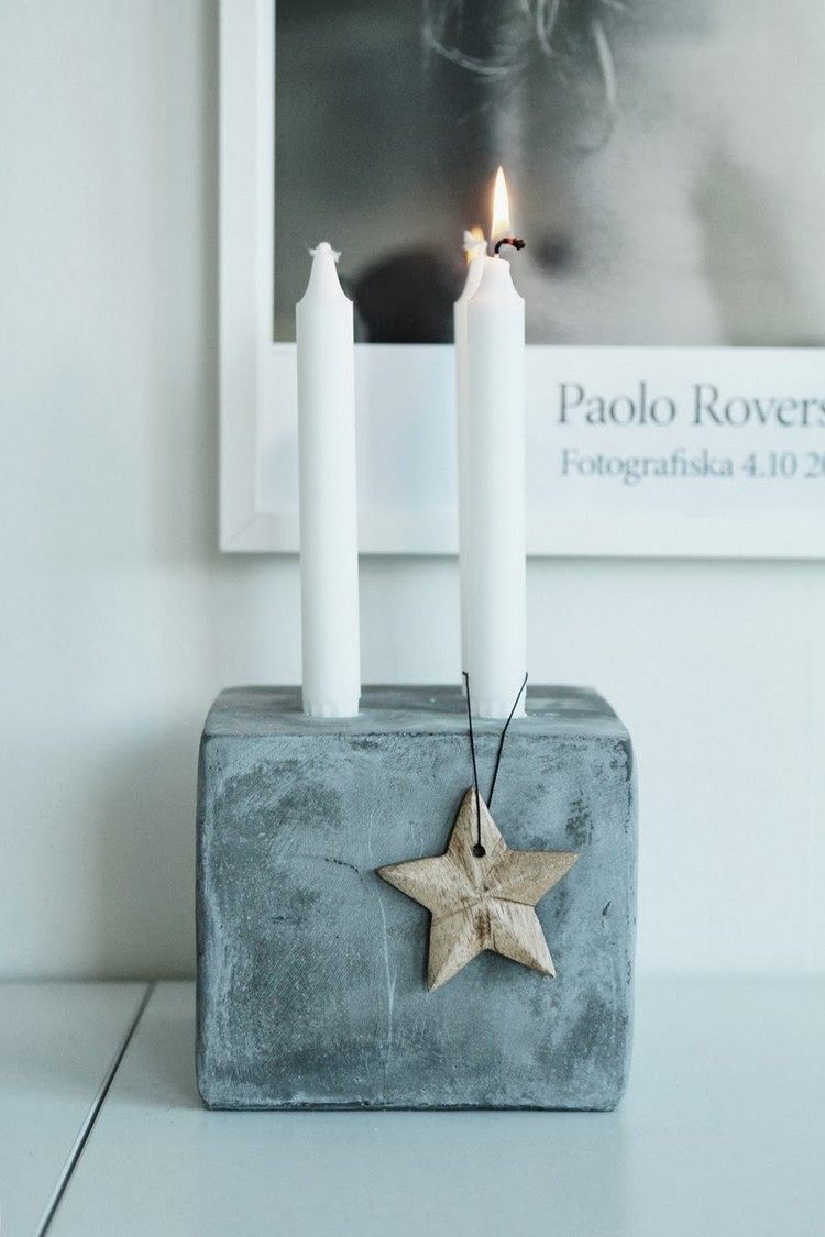 Malý adventný veniec z betónu s hviezdičkami ako ozdobou Adventný veniec z betónu jednoduchá-nápad-vyrobte si-betón-blok-ozdoba-hviezda