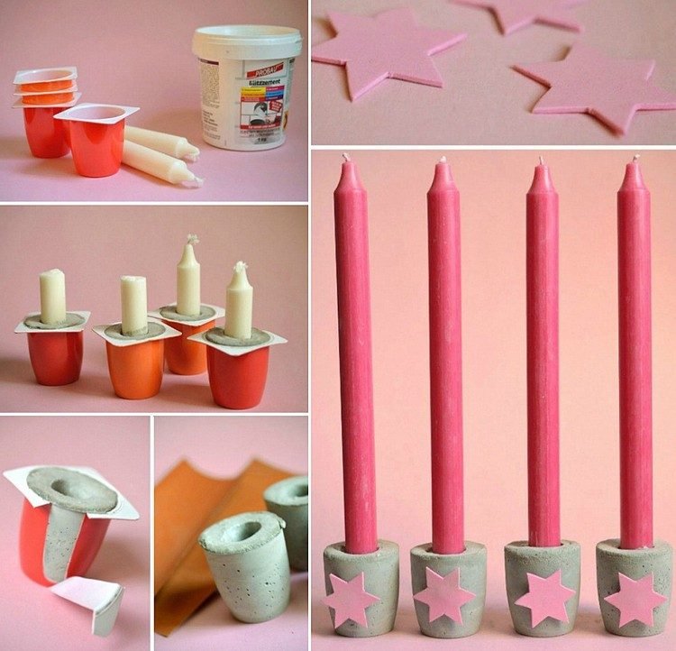 Vyrobte si vlastný adventný veniec a ozdobte penovou gumou adventný veniec-betón-moderný-držiak sviečky-vyrobte si-dekoráciu-hviezdy