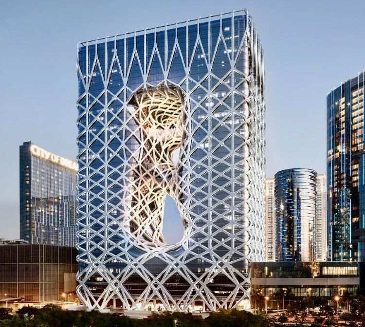 moderná architektúra morpheus hotel macau exoskeleton konštrukcia sklenené okná mimoriadny dizajn exteriér