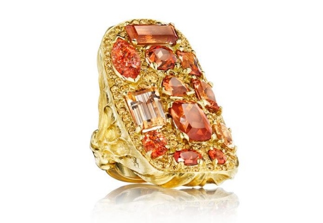 šperky madstone prsteň zlaté oranžové kamene