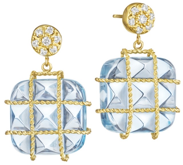 vysoko kvalitné moderné šperky madstone náušnice zlato modrý kameň