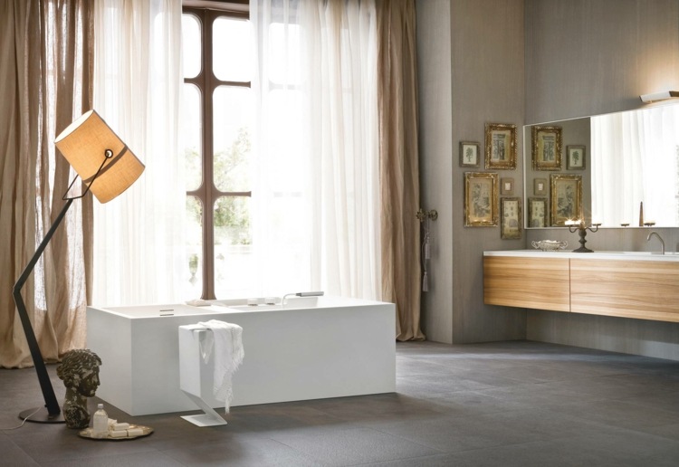 Dizajn vane - postavte voľne stojacu vaňu pred okno stojacie lampové vane dizajn voľne stojace konzolové zrkadlové okno