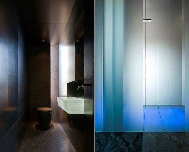 Sprchovací kút sklenený nábytok moderné LED osvetlenie