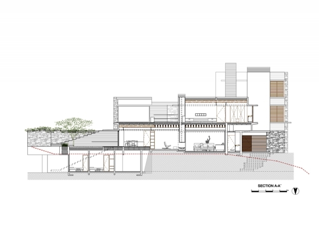 moderný prázdninový dom Mexiko plán prierez aa