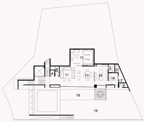 Dom na svahu Agraz Arquitectos, druhé poschodie