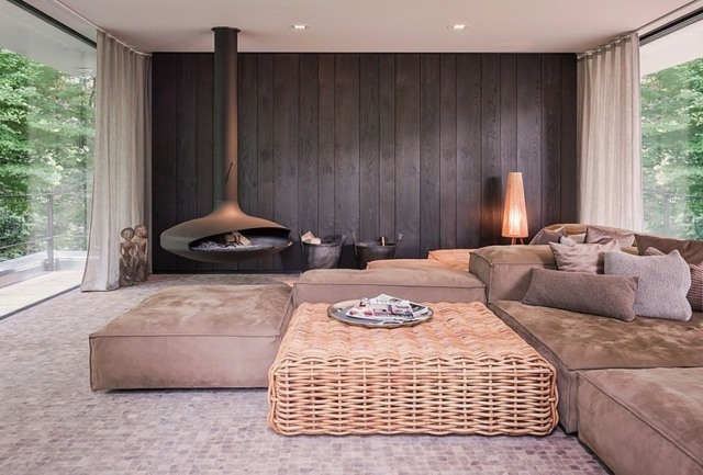 Ratanový osmanský konferenčný stolík s čalúnenými sedadlami Dlaždice-mozaika-obklady na stenu-vyrobené z dreva