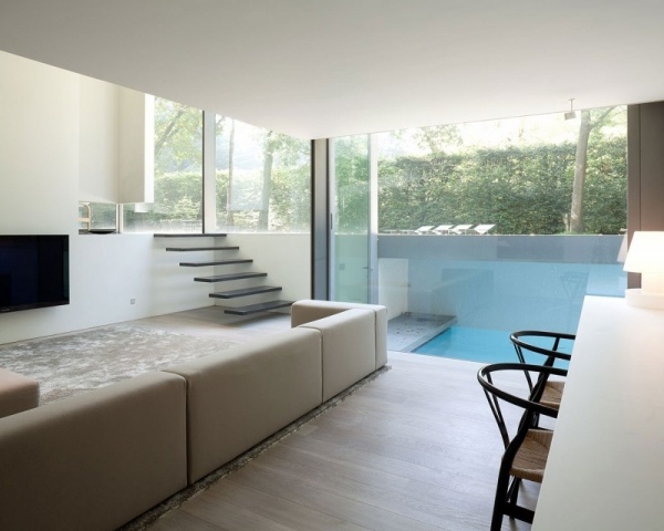 obývacia izba svetlo béžová minimalistický interiér