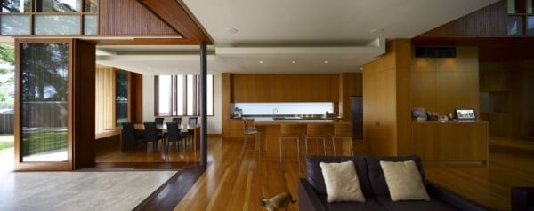 drevený obklad interiérový dizajn podlaha kuchyňa jedálenský kút