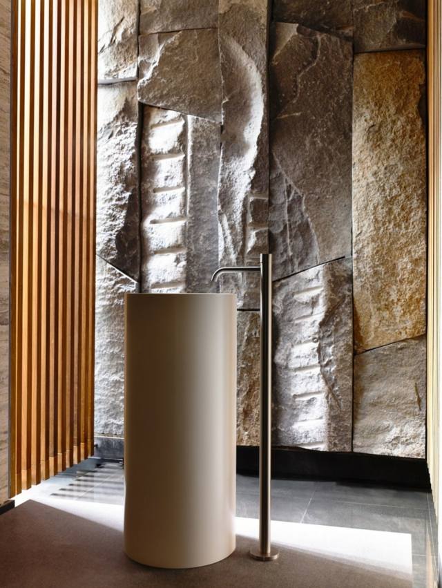 valcová stena umývadla z prírodného kameňa