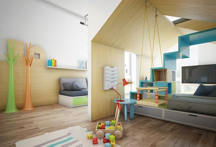 moderná-detská-herňa-hojdačka-posteľ-sivá-laminát