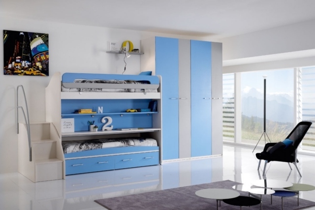 zariadenie detskej izby-chlapec-loft-posteľ-vysúvacia-posteľ-písací stôl-úspora miesta