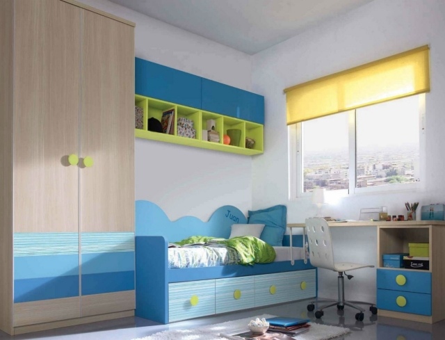 moderná detská izba chlapec-nábytok-drevená dyha-modro-zelená