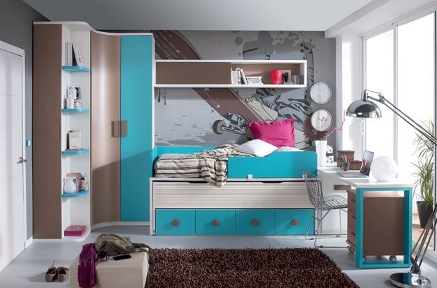 nábytková zostava-detská izba-chlapec-hnedá-aqua-tiffani-modrá