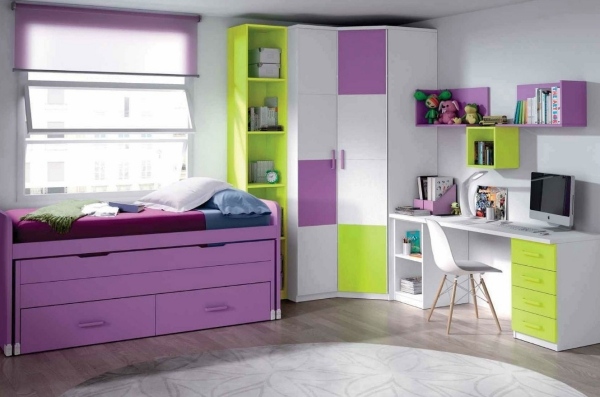 zostava nábytku-detská izba-dievča-jednolôžko-vysúvacia posteľ-orgován-máj-zelená-biela