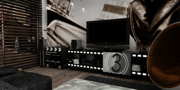 Podkrovná obývacia izba s kinom a kinom Podkrovný byt obývacia izba kino