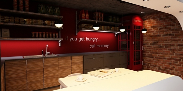 moderný byt s červenou stenou moderný byt s červenou stenou