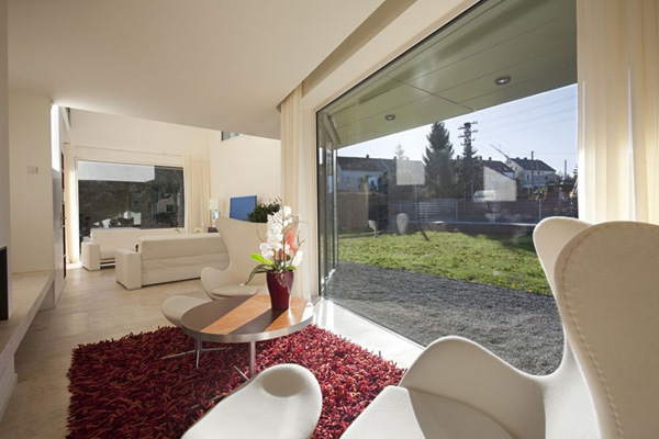 moderný dizajn obývačky z betónového domu