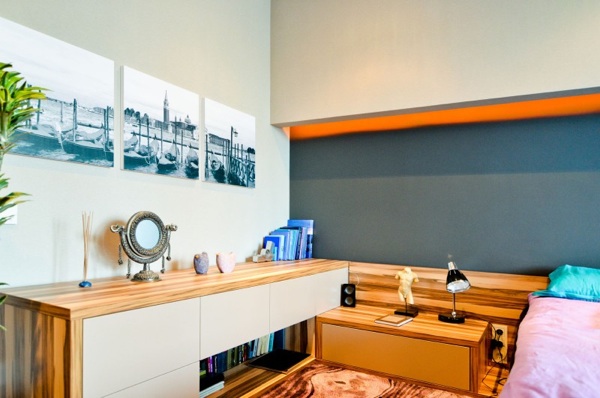 Návrh spálne - drevený nábytok