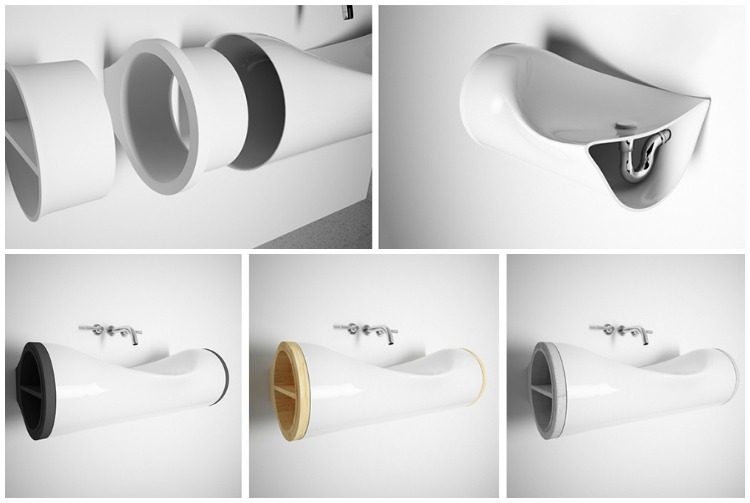 dizajnové umývadlo moderná-konštrukcia-diely-prierez-vodné-potrubné-varianty-farby-polica