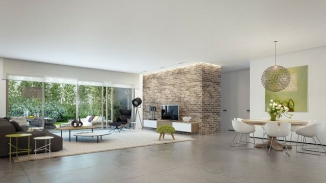 Sklenené fronty biele steny trávovo zelená maľba jedáleň