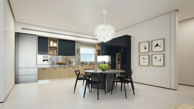 Jedáleň moderná drevená čelná stena na maľovanie