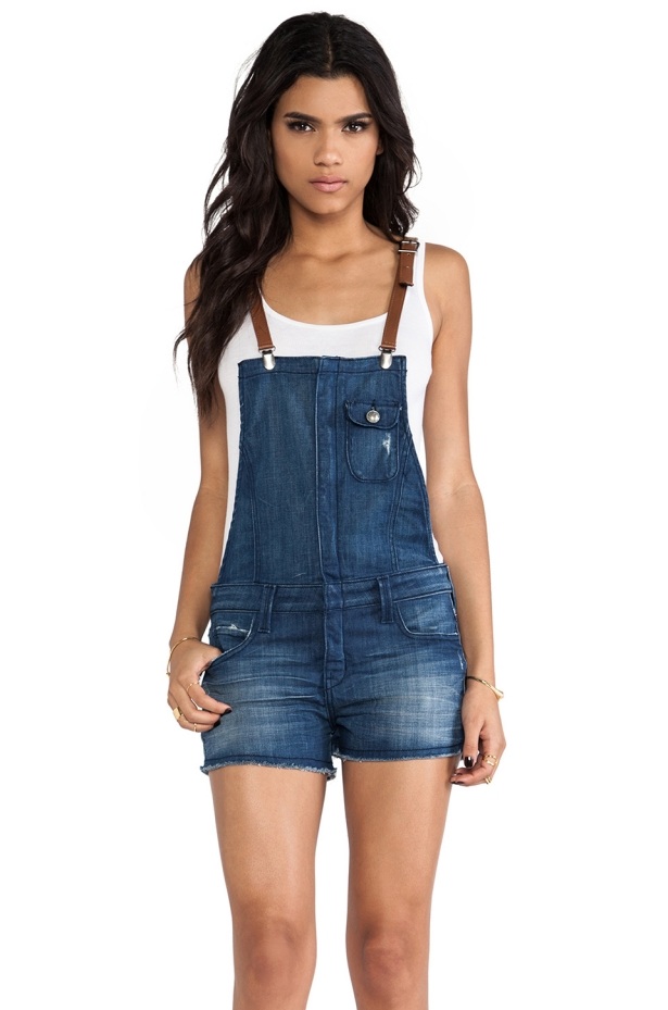 Elegantný overal v tmavo modrom a bielom tope denim-kraťasy-2014-móda-ženy