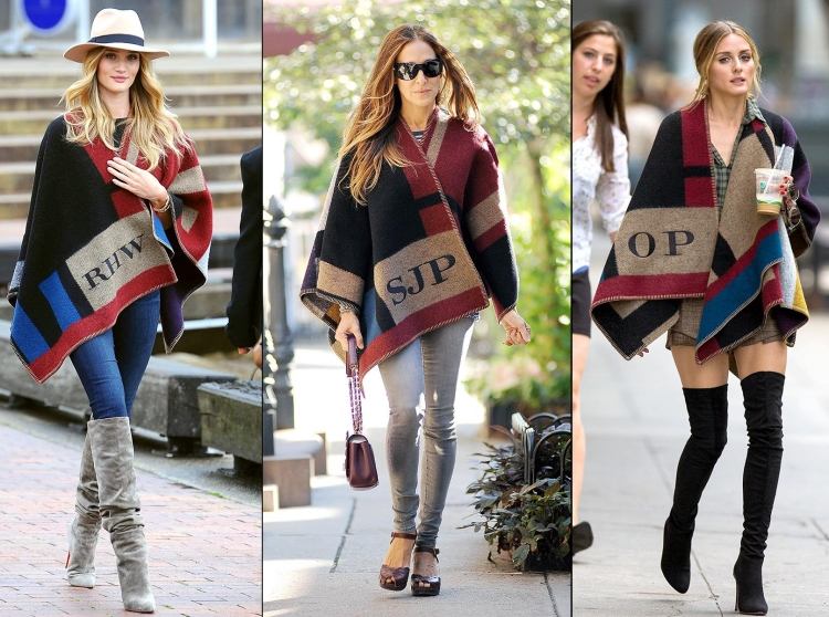 Pončo sa nosí k rifliam alebo nohaviciam Móda-Trendy-2015-Poncho-Outfit-Hviezdy-Oblečenie-Džínsy-legíny