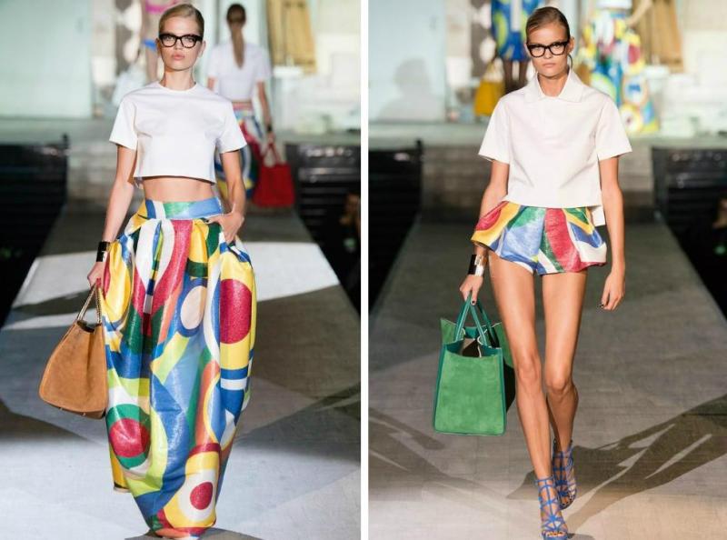 Dámska móda na jar 2015 - blúzka s vysokým pásom a sukňa Módne trendy-jar-leto-2015-maxišaty-topy-dsquared