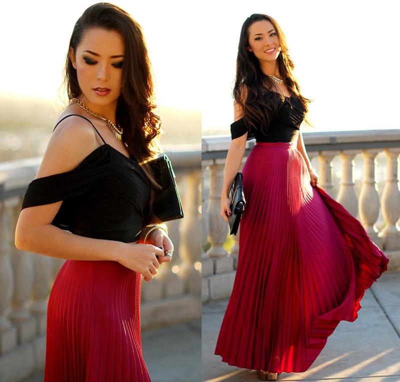 Čierna blúzka a červená dlhá sukňa Módne trendy-leto-2015-dlhá sukňa-čierna-top