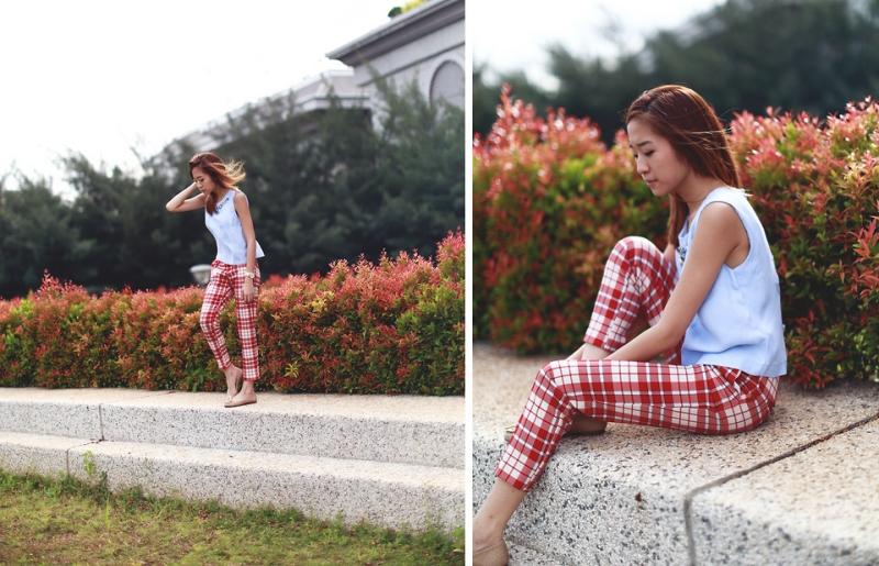 Každodenný outfit s károvanými nohavicami capri Módne trendy-leto-2015-kontrola-nohavice-biely-top