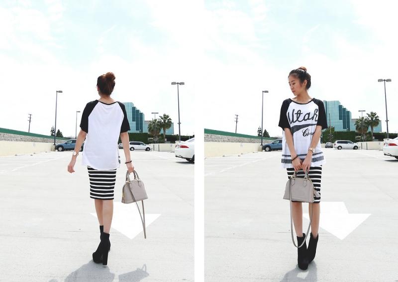 Skombinujte biele tričko a sukňu z ceruzky Módne trendy-leto-2015-blúzka-stredne dlhá sukňa