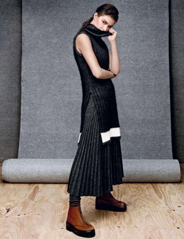 Jesenné zimné módne trendy 2014-pletené-svetre-šaty-platformové čižmy Jeseň-zima-móda-pletený-sveter-stredne dlhé-šaty-platformové-čižmy